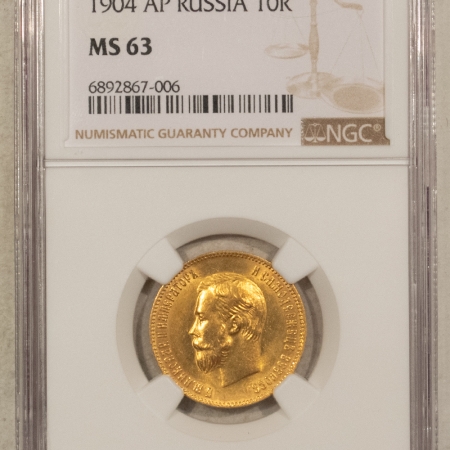 New Certified Coins 1904 AP 10R GOLD, Y-64 – NGC MS-63, FLASHY CHOICE, TOUGH!