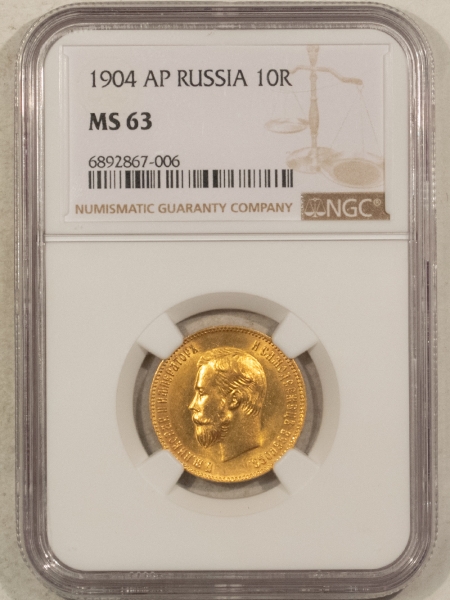 New Certified Coins 1904 AP 10R GOLD, Y-64 – NGC MS-63, FLASHY CHOICE, TOUGH!