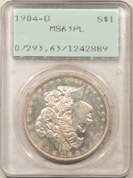 Morgan Dollars 1904-O $1 MORGAN DOLLAR – PCGS MS-63 PL, RATTLER & PREMIUM QUALITY!