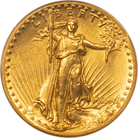 $20 1907 ST GAUDENS HIGH RELIEF $20 GOLD-FLAT EDGE, PCGS AU-58, LUSTROUS & LOOKS MS!