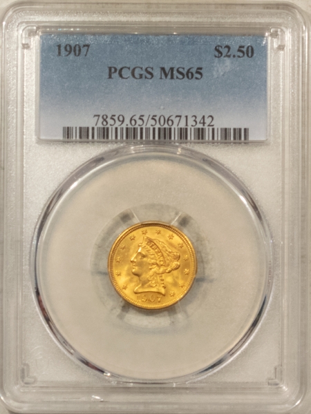 $2.50 1907 $2.50 LIBERTY GOLD QUARTER EAGLE – PCGS MS-65, GEM!