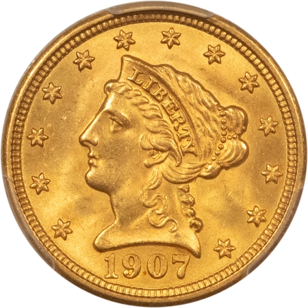 $2.50 1907 $2.50 LIBERTY GOLD QUARTER EAGLE – PCGS MS-65, GEM!