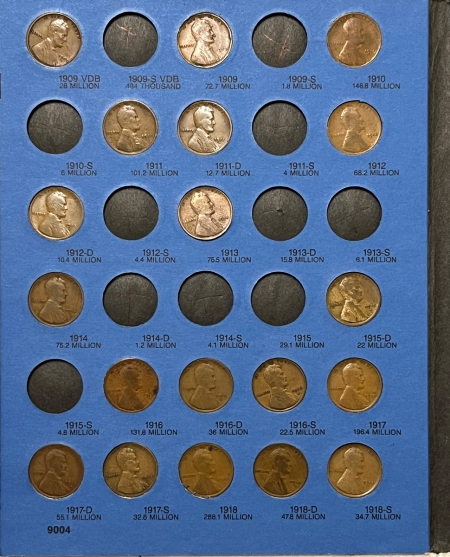 Lincoln Cents (Wheat) 1909-40S LINCOLN CENT 74 COIN PARTIAL SET CIRC W/ ALBUM 09VDB,11D,12D,26S & MORE