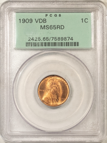 Lincoln Cents (Wheat) 1909 VDB LINCOLN CENT – PCGS MS-65 RD, OLD GREEN HOLDER, GEM!