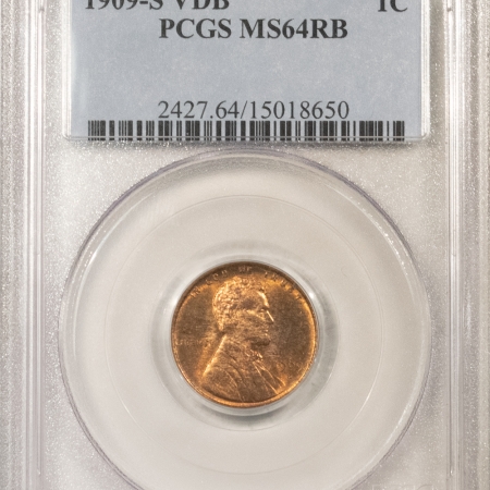 Lincoln Cents (Wheat) 1909-S VDB LINCOLN CENT – PCGS MS-64 RB, NICE ORIGINAL KEY-DATE!