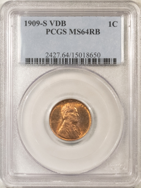 Lincoln Cents (Wheat) 1909-S VDB LINCOLN CENT – PCGS MS-64 RB, NICE ORIGINAL KEY-DATE!