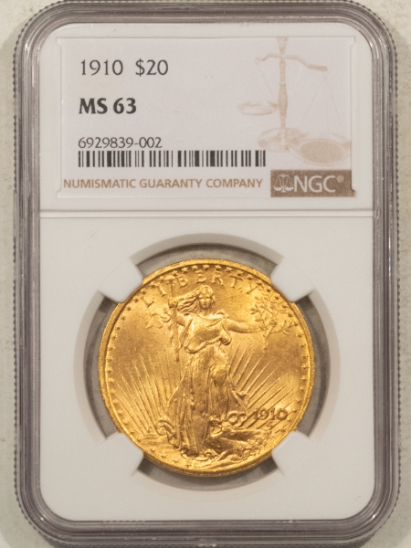 $20 1910 $20 ST GAUDENS GOLD DOUBLE EAGLE – NGC MS-63, CHOICE BETTER DATE!