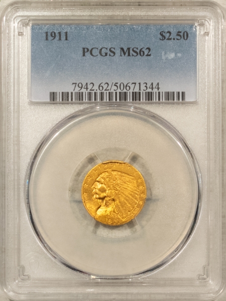 $2.50 1911 $2.50 INDIAN GOLD QUARTER EAGLE – PCGS MS-62