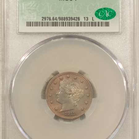 CAC Approved Coins 1911 LIBERTY NICKEL – CACG MS-64, REALLY PRETTY & PREMIUM QUALITY!