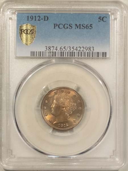 Liberty Nickels 1912-D LIBERTY NICKEL – PCGS MS-65, PRETTY GEM! TOUGH SEMI-KEY DATE!