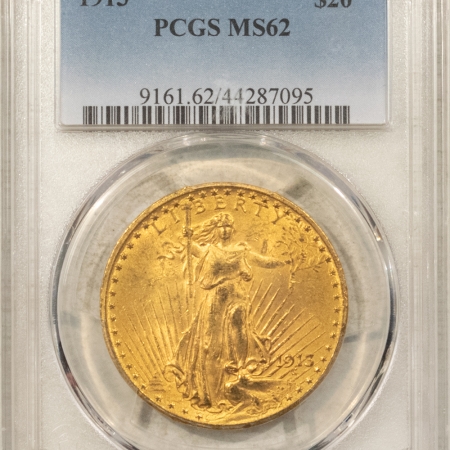 $20 1913 $20 ST GAUDENS GOLD DOUBLE EAGLE – PCGS MS-62, SCARCE! LOW MINTAGE!