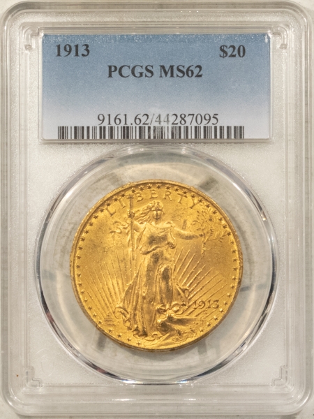 $20 1913 $20 ST GAUDENS GOLD DOUBLE EAGLE – PCGS MS-62, SCARCE! LOW MINTAGE!