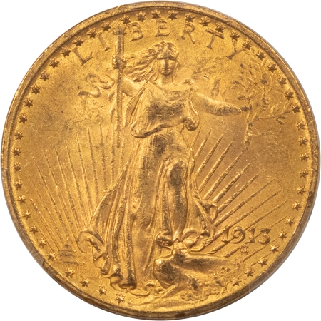 $20 1913 $20 ST GAUDENS GOLD DOUBLE EAGLE – PCGS MS-62, SCARCE! LOW MINTAGE!