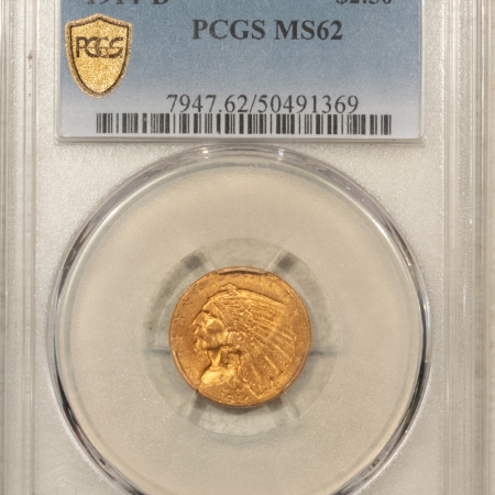 $2.50 1914-D $2.50 INDIAN GOLD QUARTER EAGLE – PCGS MS-62, LUSTROUS & PREMIUM QUALITY!