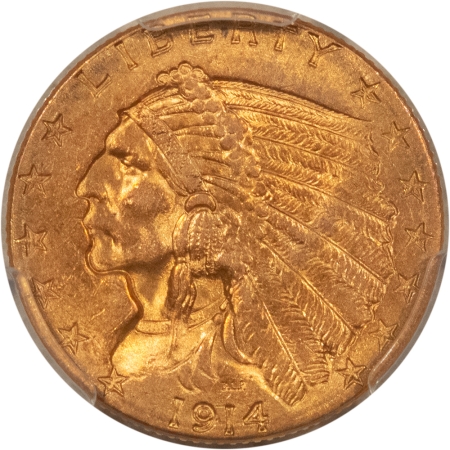 $2.50 1914-D $2.50 INDIAN GOLD QUARTER EAGLE – PCGS MS-62, LUSTROUS & PREMIUM QUALITY!