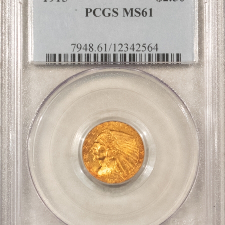 $2.50 1915 $2.50 INDIAN GOLD QUARTER EAGLE – PCGS MS-61, LUSTROUS & PRETTY!