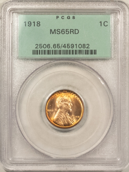 Lincoln Cents (Wheat) 1918 LINCOLN CENT – PCGS MS-65 RD, OLD GREEN HOLDER, GEM!