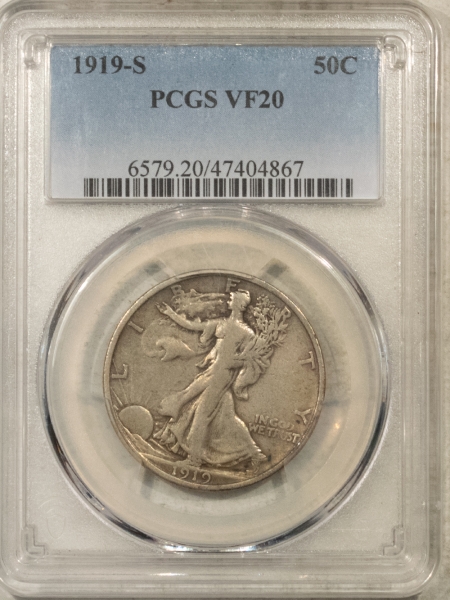 New Certified Coins 1919-S WALKING LIBERTY HALF DOLLAR – PCGS VF-20, SUPER ORIGINAL & NICE!