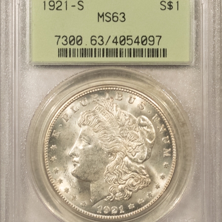 Morgan Dollars 1921-S $1 MORGAN DOLLAR – PCGS MS-63, PREMIUM QUALITY! OLD GREEN HOLDER!