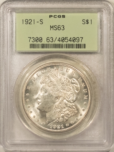 Morgan Dollars 1921-S $1 MORGAN DOLLAR – PCGS MS-63, PREMIUM QUALITY! OLD GREEN HOLDER!