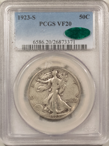 CAC Approved Coins 1923-S WALKING LIBERTY HALF DOLLAR – PCGS VF-20, POP 2, CAC APPROVED!