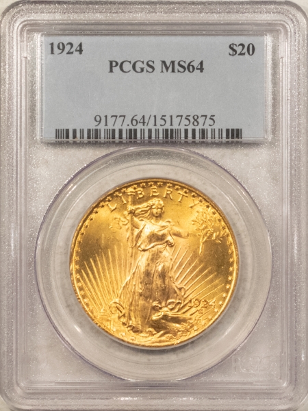 $20 1924 $20 ST GAUDENS GOLD DOUBLE EAGLE – PCGS MS-64, LUSTROUS!