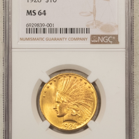 $10 1926 $10 INDIAN GOLD EAGLE – NGC MS-64, FLASHY & LUSTROUS!