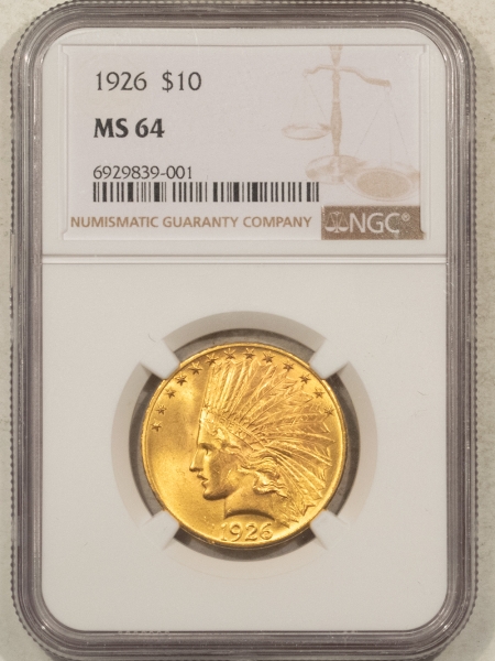 $10 1926 $10 INDIAN GOLD EAGLE – NGC MS-64, FLASHY & LUSTROUS!