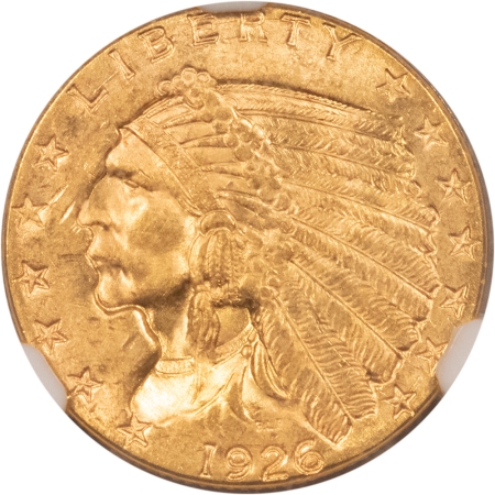 $2.50 1926 $2.50 INDIAN GOLD QUARTER EAGLE – NGC MS-64, CAC APPROVED!