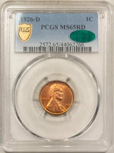 CAC Approved Coins 1926-D LINCOLN CENT – PCGS MS-65 RD, BLAZING RED! AMAZING GEM! CAC APPROVED!