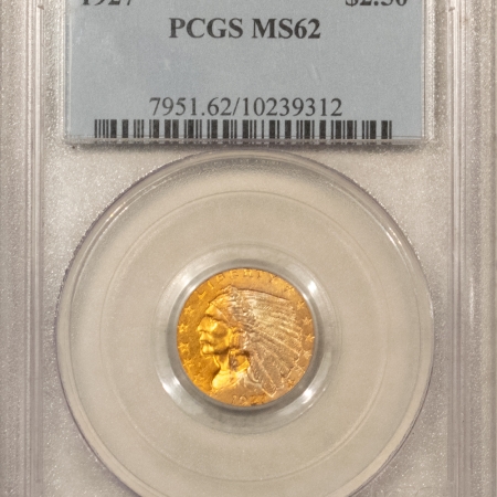 $2.50 1927 $2.50 INDIAN GOLD QUARTER EAGLE – PCGS MS-62, REALLY PRETTY TONING! COOL!