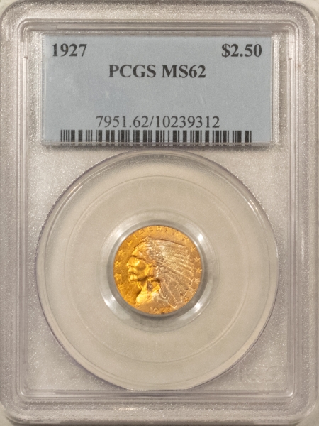 $2.50 1927 $2.50 INDIAN GOLD QUARTER EAGLE – PCGS MS-62, REALLY PRETTY TONING! COOL!