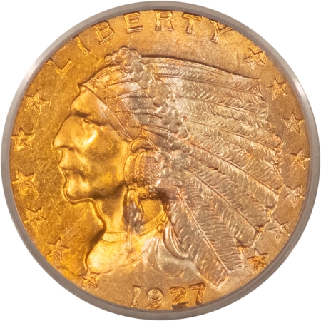 $2.50 1927 $2.50 INDIAN GOLD QUARTER EAGLE – PCGS MS-62, REALLY PRETTY TONING! COOL!