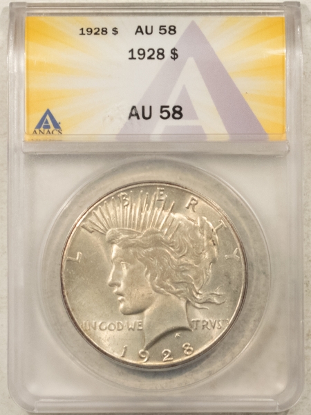 New Certified Coins 1928 $1 PEACE DOLLAR – ANACS AU-58