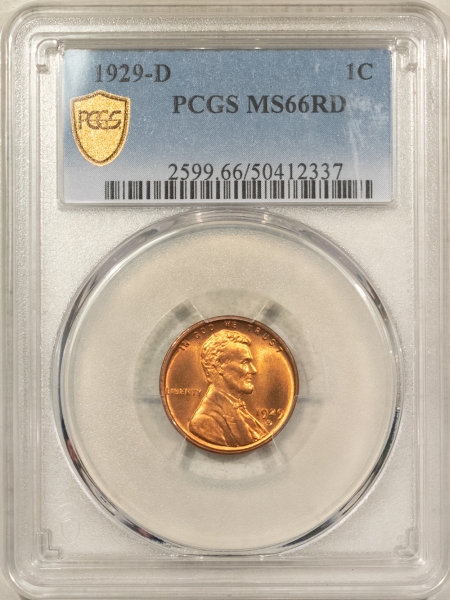 Lincoln Cents (Wheat) 1929-D LINCOLN CENT – PCGS MS-66 RD, BLAZING RED!