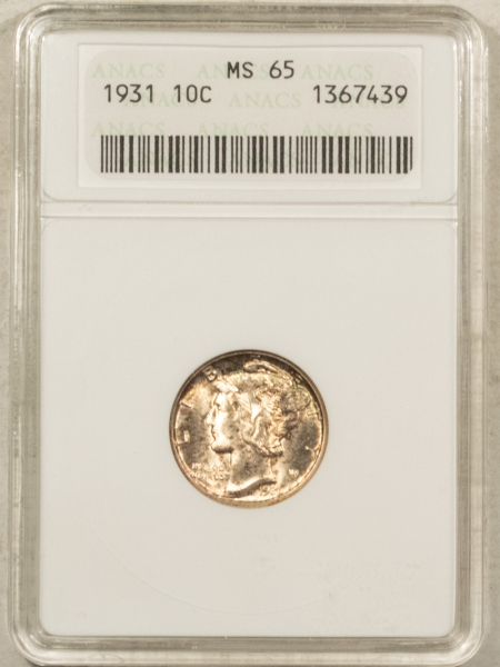 Mercury Dimes 1931 MERCURY DIME – ANACS MS-65, NEARLY FB! PREMIUM QUALITY!