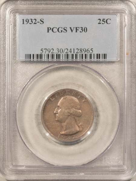 New Certified Coins 1932-S WASHINGTON QUARTER – PCGS VF-30, KEY-DATE!