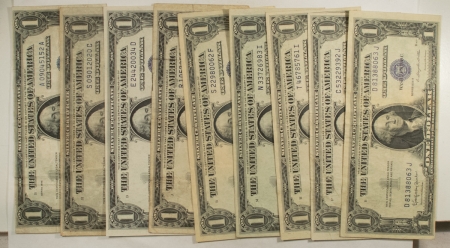 New Store Items 1935 $1 SILVER CERTIFICATES, LOT OF 9 – VF/AU