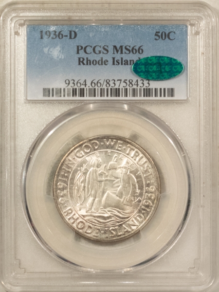 CAC Approved Coins 1936-D RHODE ISLAND COMMEMORATIVE HALF DOLLAR – PCGS MS-66, PQ & CAC APPROVED!