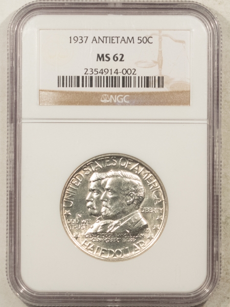 New Certified Coins 1937 ANTIETAM COMMEMORATIVE HALF DOLLAR – NGC MS-62, BLAST WHITE! LOOKS GEM!