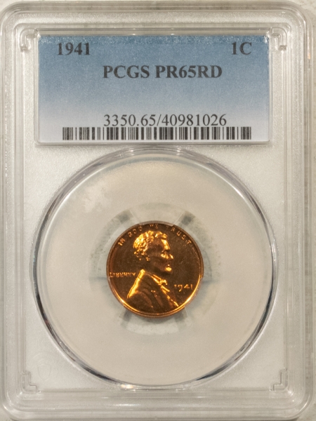 Lincoln Cents (Wheat) 1941 PROOF LINCOLN CENT – PCGS PR-65 RD, GEM RED PROOF!