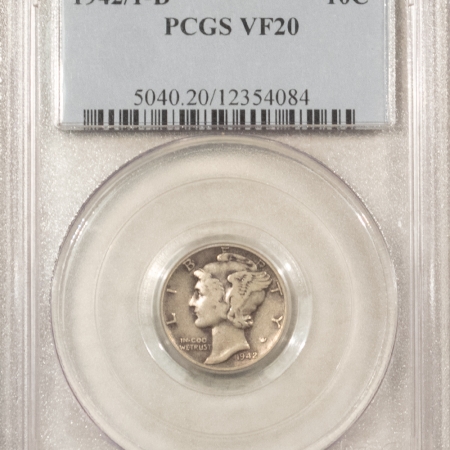 Mercury Dimes 1942/1-D MERCURY DIME – PCGS VF-20, WHOLESOME, AFFORDABLE KEY-DATE!