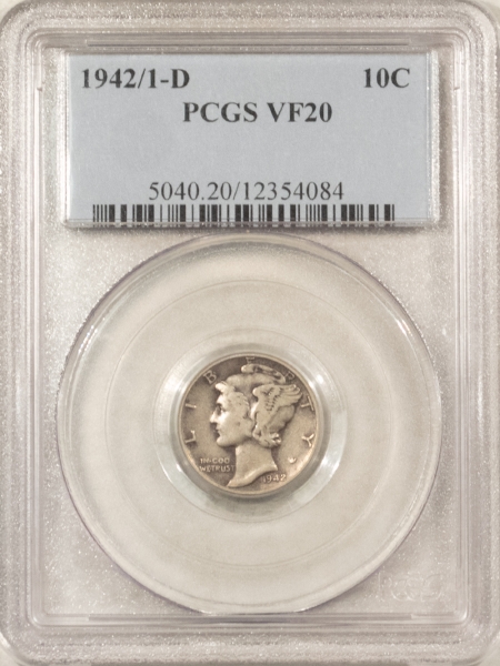 Mercury Dimes 1942/1-D MERCURY DIME – PCGS VF-20, WHOLESOME, AFFORDABLE KEY-DATE!