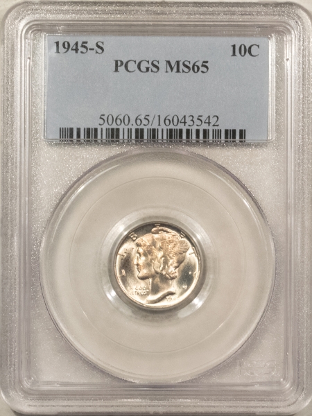 Mercury Dimes 1945-S MERCURY DIME – PCGS MS-65, GEM!