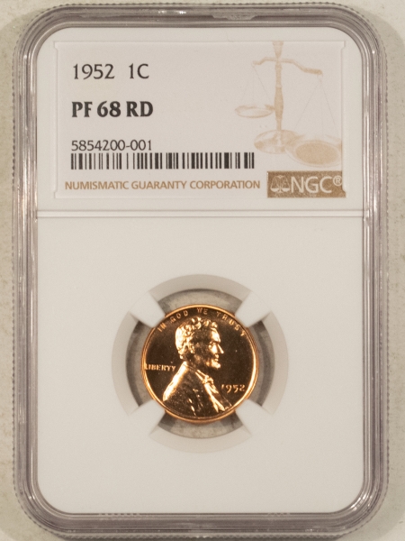 Lincoln Cents (Wheat) 1952 PROOF LINCOLN CENT NGC PF-68 RD, REALLY TOUGH!