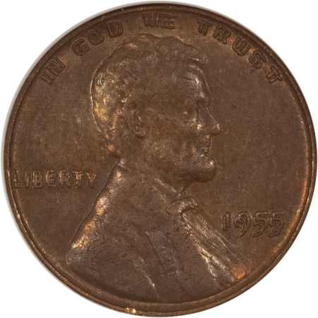 Lincoln Cents (Wheat) 1955 DOUBLED DIE OBVERSE LINCOLN CENT – ANACS MS-60 BN, SMALL WHITE HOLDER, KEY