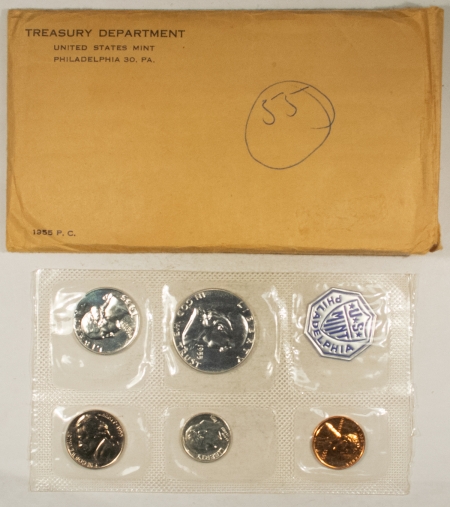 New Store Items 1955 5 COIN U.S. SILVER PROOF SET – GEM PROOF W/ ORIGINAL ENVELOPE & PAPERS