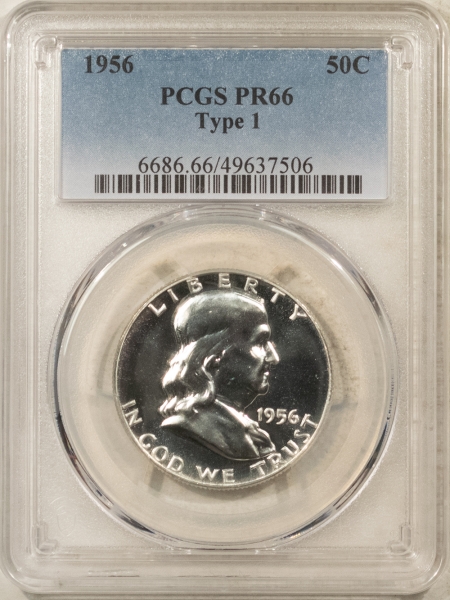 Franklin Halves 1956 PROOF FRANKLIN HALF DOLLAR, TYPE I – PCGS PR-66