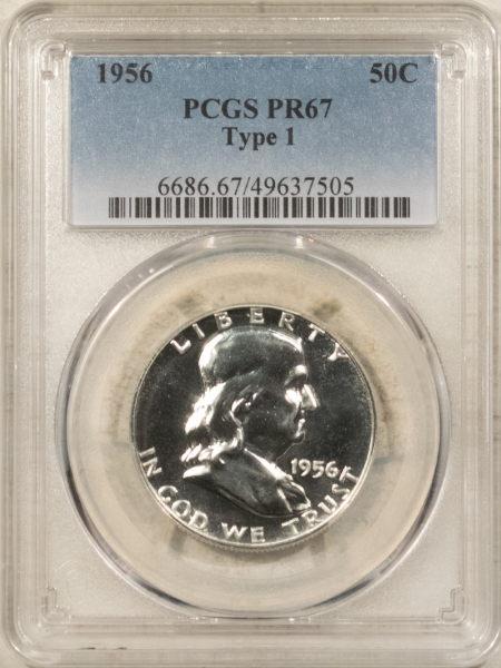 Franklin Halves 1956 PROOF FRANKLIN HALF DOLLAR, TYPE I – PCGS PR-67