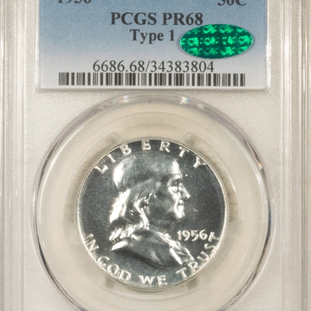 CAC Approved Coins 1956 PROOF FRANKLIN HALF DOLLAR, TYPE 1 – PCGS PR-68, STUNNING! CAC APPROVED!